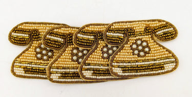 Retro Telephone Beaded Applique, Hand Embroidered In Beige, Bronze And Beige Beads